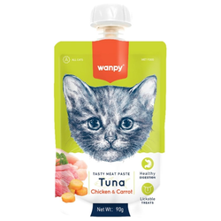 Wanpy Cat (Ванпи кэт) Лакомство для кошек Мясной мусс из тунца и курицы с морковью, 90 г