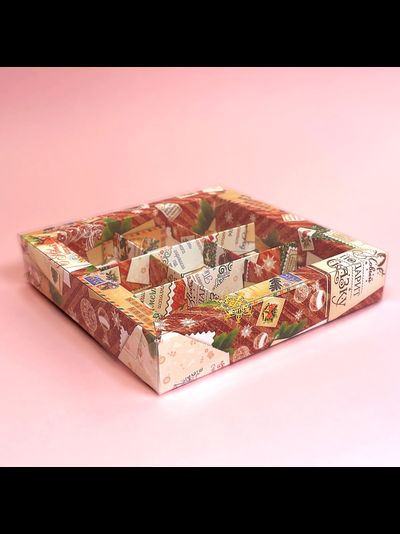 Коробка на 9 конфет с прозр. кр. (Новогодние открытки), 155*155*30мм