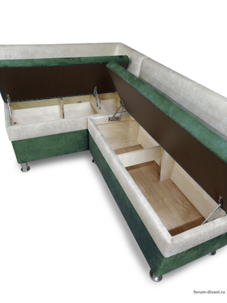 Кухонный угловой диван "Форум-4", Зеленый/Слоновая кость Левый