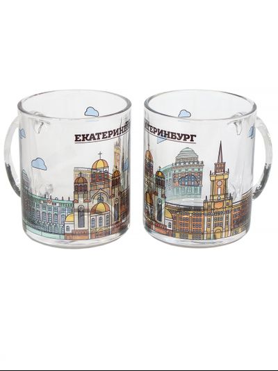 Стеклянная кружка с символикой Екатеринбурга, разные виды