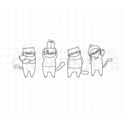 штамп котики в шарфиках, свитерах и шапочках