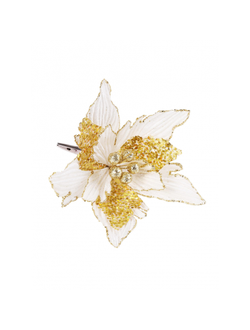 Украшение ёлочное Бело-золот цветок креплени клипсе 20х20х20,5см, 81664