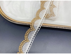 КРУЖЕВНАЯ ЛЕНТА, 2.1 СМ. АРТ. К-0008, 1 МЕТР. ЦВЕТ: Белый/золотистый