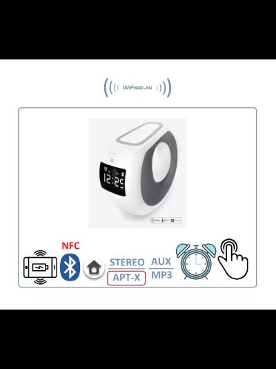 Дизайн-модель COZY MC1 Bluetooth колонка СТЕРЕО APT-X, NFC. зарядная беспроводная станция (QI) , будильник, время с сенсорным управлением для использования в помещении
