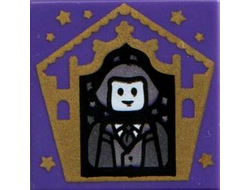 Tile 2 x 2 with Groove with HP Chocolate Frog Card Garrick Ollivander Pattern, Dark Purple (3068bpb1737 / 6342521)