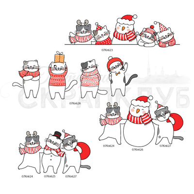 ФП штамп "Котики в теплой одежде"