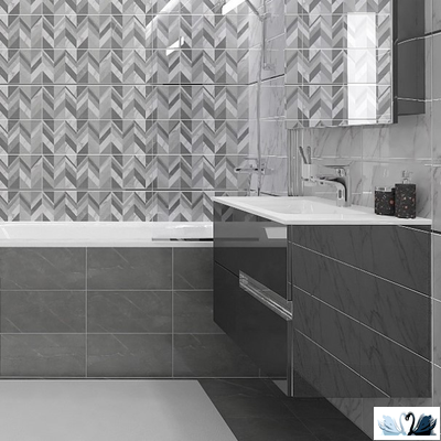 Плитка настенная Laparet Venus серый узор 08-00-06-2681 20х40 см в интерьере с плиткой под мрамор