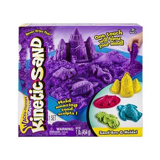 Кинетический песок Kinetic sand 454гр, фиолетовый, песочница + 4 формочки