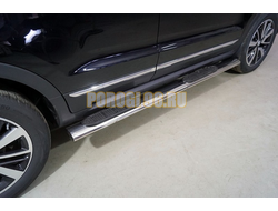 Пороги овальные с накладкой 120х60 мм ТСС для Changan CS55 2WD 1.5T 2022-