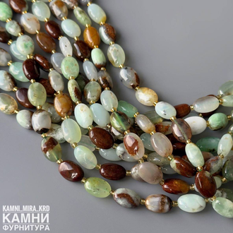 Хризопраз с породой овалы 10x14 мм, цена за нить 19 см