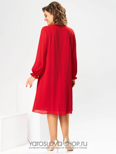Женское шифоновое платье  в ярко-красном цвете