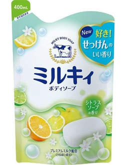 Cow Brand Milky body soap Жидкое мыло для тела с керамидами и молочными протеинами аромат цитрусовых 400 мл запасной блок