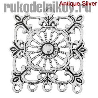 коннектор для бижутерии "Квадрат", цвет-античное серебро