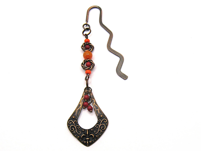 "Пряный вечер". Красивая закладка (9 см) с подвеской из камней