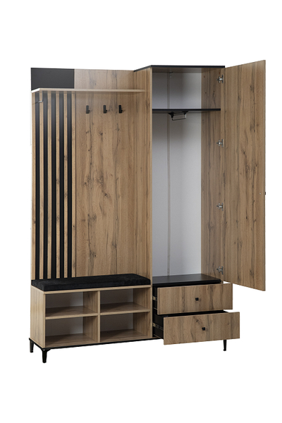 Шкаф для прихожей ЛИБЕРТИ 51.22 (опора 150мм) Дуб Вотан/Черный