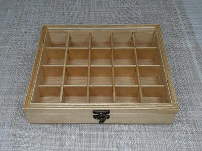 Коробка 20 ячеек, для коллекции камней, цвет "Натура", крышка со стеклом (24*20*5 см, 800 г) №24325