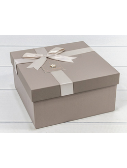 Коробка подарочная с бантом и цветком (серая), 15*15*6,5см