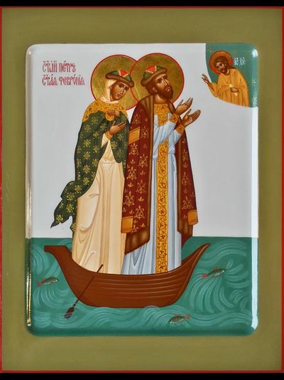 Петр и Феврония Муромские, Святые Чудотворцы. Рукописная икона. 22х28см.