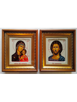 Венчальная пара. Образ Спасителя. Образ пресвятой Божией Матери “Петровская” 17,5 х 21см в киотах.