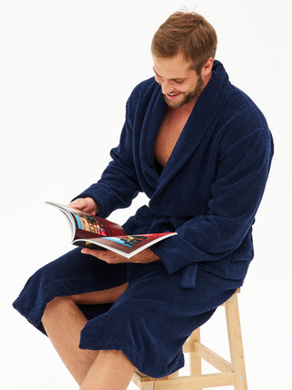 Мужской махровый халат синий SHEMIR