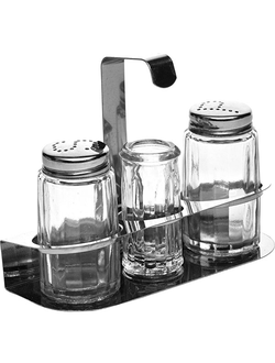 Набор для специй 3 предмета соль+перец+ст.д/зубочисток, стекло, сталь, H=100, L=140, B=51 мм