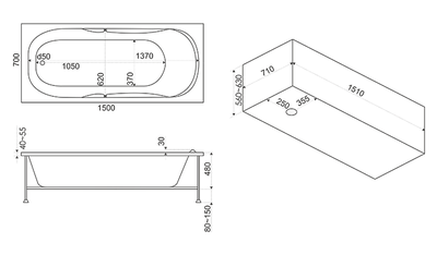 Акриловая гидромассажная ванна BAS Ибица 150х70