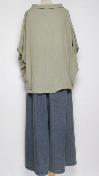 БЛУЗА ЛЁН "КИМОНО ХОМУТ ВЫШИВКА"  зелёная, хаки, голубая, чёрная до р.56