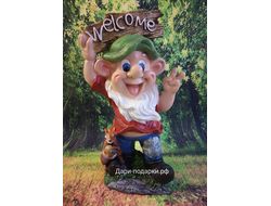 Гном с белкой и табличкой WELCOM 42*25см  1,9кг   полистоун Россия  2598/016794