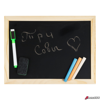 Доска двусторонняя ТРИ СОВЫ, меловая/магнитно-маркерная, А4, настольная, с поддоном (в комплекте маркер, мелки, губка, набор магнитов). MMD_49199