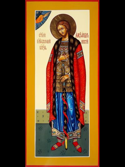 Александр Невский, святой великий князь. Рукописная мерная икона.
