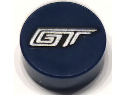 Tile, Round 1 x 1 with Silver 'GT' Pattern, Dark Blue (98138pb368 / 6426364)