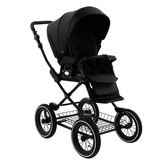 Коляска 2в1 Roan Bass Next Classic d12 Кожа Black (руч.Черный)