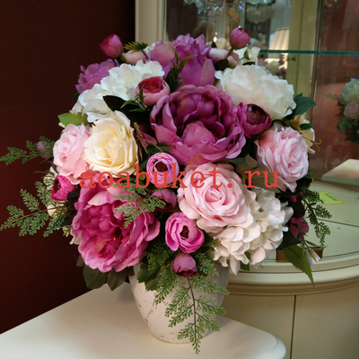 Композиция из искусственных цветов в классическом стиле - Пионы - розы - гортензия № С001 - в Москве