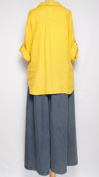 Рубашка лён "ПРЯМАЯ КЛАПАНЫ"  оранжевая, желтая, хаки, бежевая р.46-50