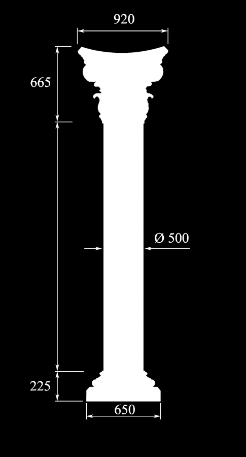 размеры декоративной полуколонны КЛ-02 из гипса
