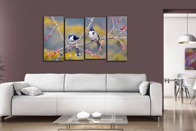 Модульная картина "Свирестелы на веточке"