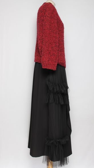 ДЖЕМПЕР КОРОТКИЙ "КИМОНО БУКЛЕ"широкий рукав 3\4 меланж винный, вишня  до р.50