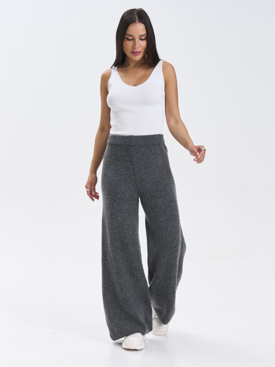 Брюки вязаные широкие на средней посадке эластичные