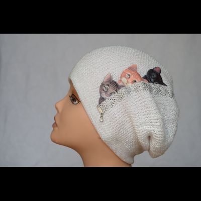 Женский берет вязаный из хлопка Vizio 6307 белый фото