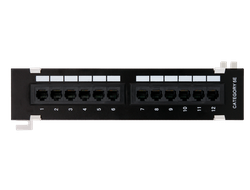 Коммутационная панель NETLAN настенная, 12 портов, Кат.5e (Класс D), 100МГц, RJ45/8P8C, 110, T568A/B, неэкранированная, черная