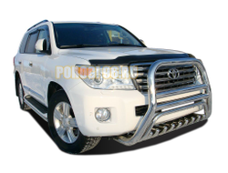 Защита переднего бампера скоба высокая+ «акула» d76/60/42 для Toyota Land Cruiser 200 2013-2015