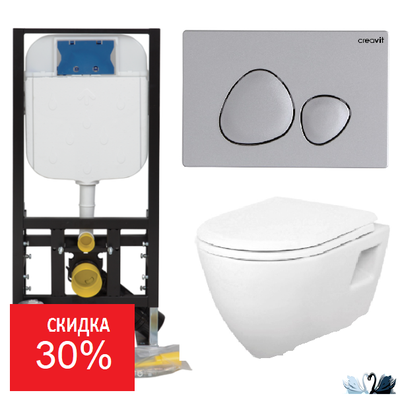 Унитаз CREAVIT Terra TP325-11CB00E-0000 c инсталляцией - комплект с сиденьем микролифт, клавишей SPA (TP325-11CB00E-0000+GR5003.01+GP7002.00 + KC0103.03.0000E)