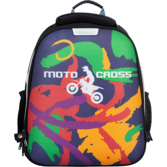 Школьный рюкзак №1School Mix Moto cross/Динозавр с ортопедической спинкой (черный)