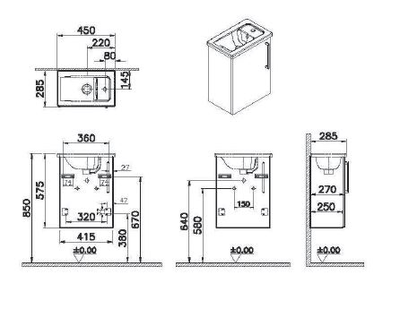 Модуль с квадратной раковиной, Vitra Root, 45 см, с дверцей, кордоба, левосторонний, 68061