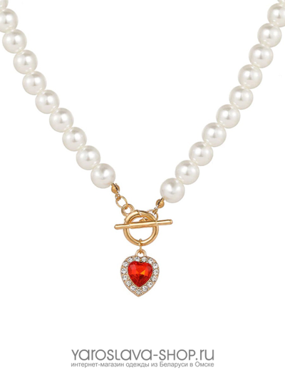 Колье из жемчуга с подвесом "любящее сердце"