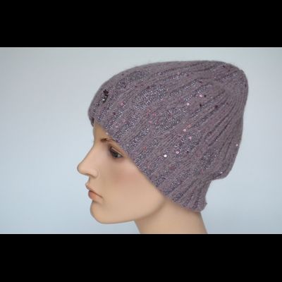 Сиреневая вязаная шапка с пайетками Vizio Италия 8064 C
