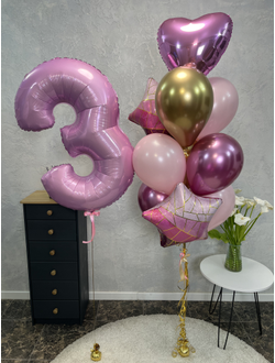 Набор шаров на 3 годика с кошечкой в короне