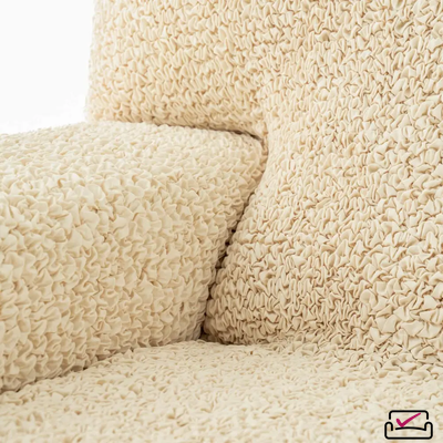 Чехол на классический угловой диван Микрофибра Ваниль. Защита мягкой мебели от животных. РОССИЯ