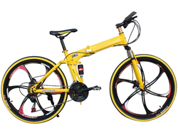 Велосипед на литых дисках, складной 26" (21скорость, сталь, дисковые) желтый