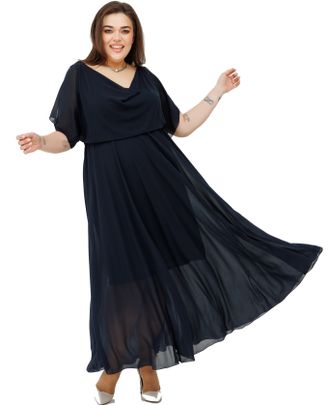 Платье женское А-образного силуэта из шифона арт. 6186 (Цвет темно-синий) Размеры 44-66